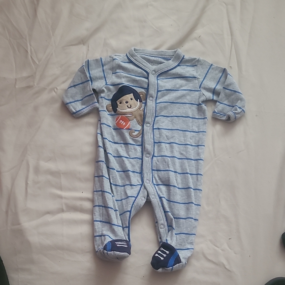 Carter's Light Blue Striped Footie with Monkey